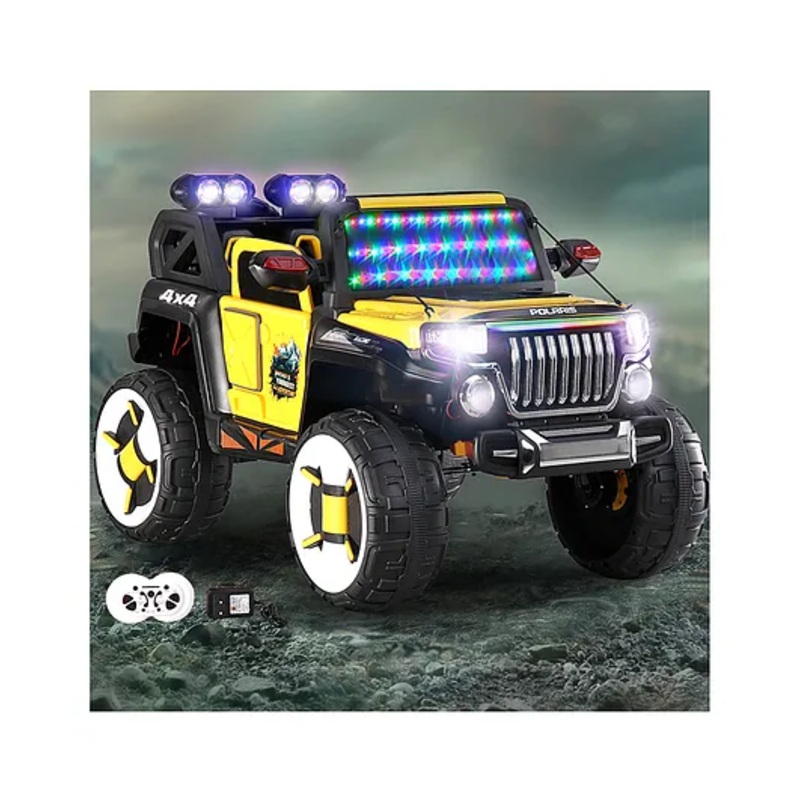 Battery Operated Ride On Jeep with Music & LED Lights-Yellow| Openable Doors| Wide Comfortable Seat| Forward & Reverse Drive| Rechargeable Battery| Remote Control| Toy for 3 to 12 yrs Boys & Girls