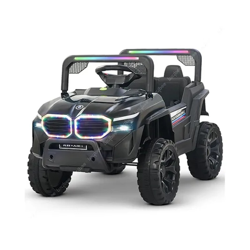 BAYBEE Alfton Battery Operated Jeep for Kids, Ride on Toy Kids Car with RGB Light & Music, Baby Big Battery Car, Rechargeable Electric Jeep Car for Kids (Painted Black)