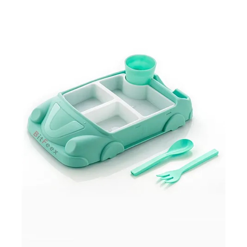 BitFeex Plastic Car Dish set Lunch Dinner Set Creative car Shape- Green