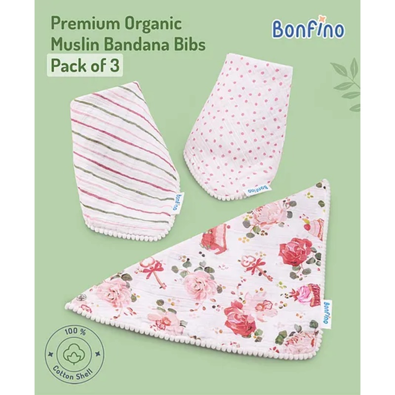Bonfino Premium Organic Muslin Bandana Bibs Cupcake Print – Pink & White