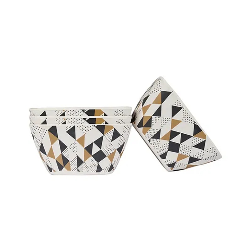 Earthism Ec Friendly Bamboo Fibre Pasta Salad Fruit Bowls Set of 4 Triad- Beige Black White