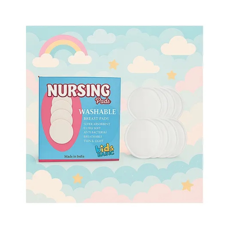 KIDS BASIC Nursing Breast Pads for Feeding Mother Washable, Reusable Soft Breast Pads (Pack of 8)