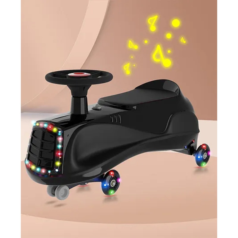 Kids Swing Car With Light & Music Fully Assembled| Easy to Handle| Built for Rough Play| Encourages Physical Activity| Smooth PU Wheels – Black