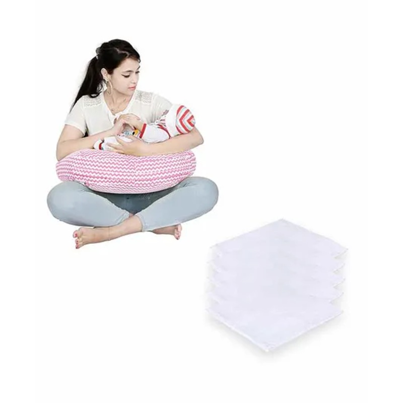 Lulamom Nursing Pillow with Cover Zig-Zag Print & Muslin Napkin – Pink White