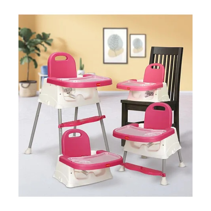 LuvLap 4-in-1 Convertible High Chair for Babies with Footrest, Converts to Booster, Low & High Chair, Ideal for Feeding & Playtime Use   Red Pink