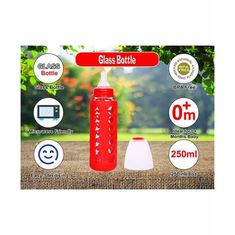 Mastela Glass Feeding Bottle Red – 250 ml