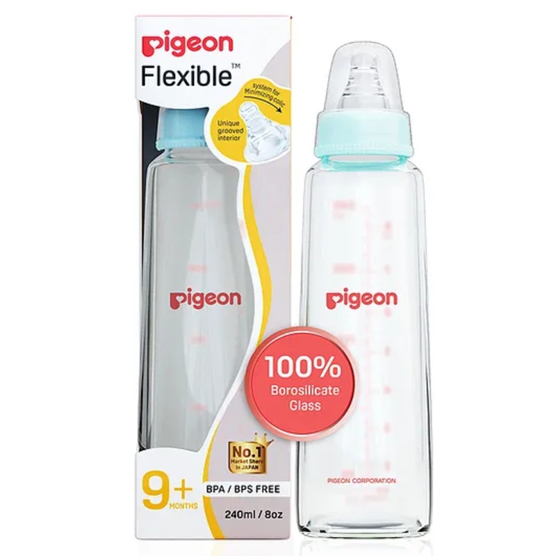 Pigeon Glass Feeding Bottle with Nipples Blue – 240 ml