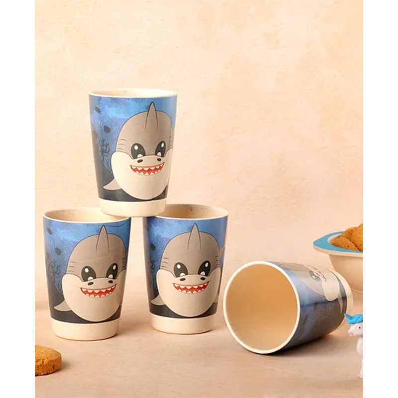 THE BAMBOO CO Kids Drinking Bamboo Glass- Set Of 4- Shark 280 ml