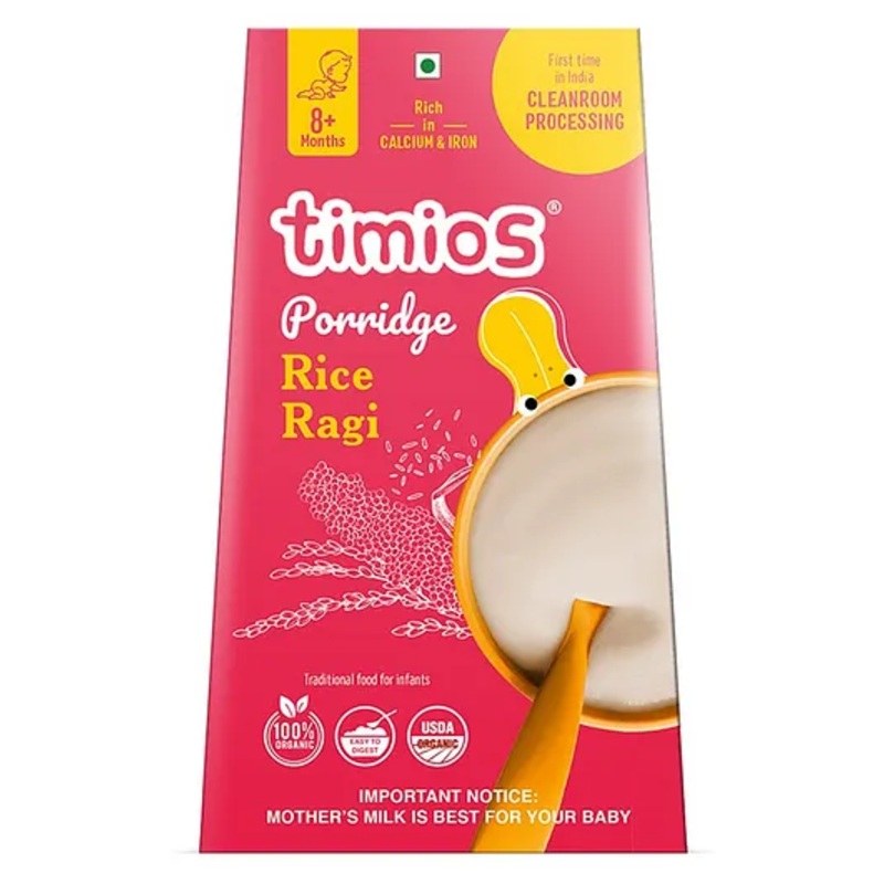 Timios Organic Rice Ragi Porridge for Babies 8M+ – 200g, USDA Organic, Protein-Rich, No Preservatives