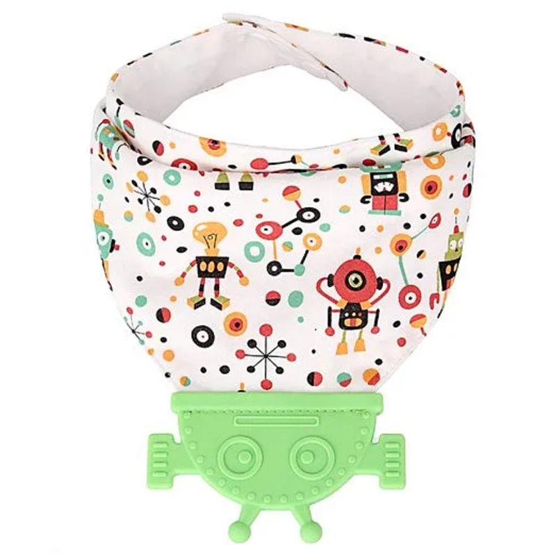 Vismiintrend Baby Bandana Drool Bib With Attached Teether Robot Print – Green