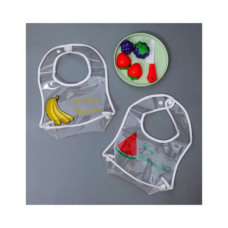 Yellow Bee Plastic Transparent Watermelon and Banana Print Bib with Double Closure Set of 2 for Girls Transparent