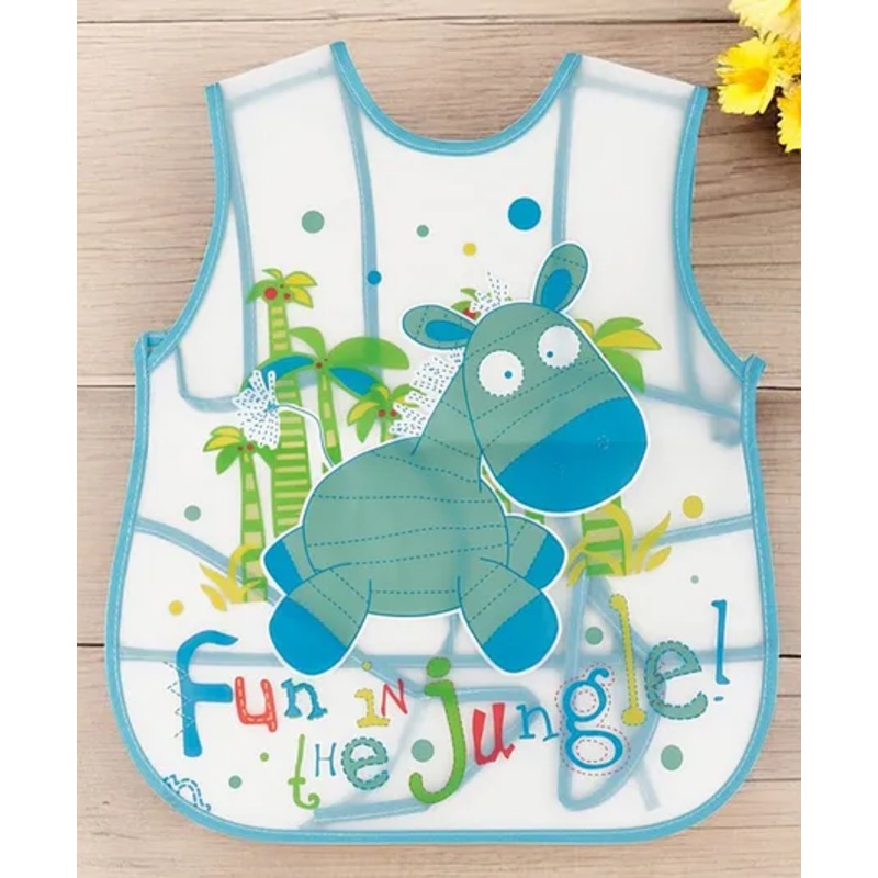 Yellow Bee PVC Jungle Adventure Waterproof Feeding Bib for Boys, Blue