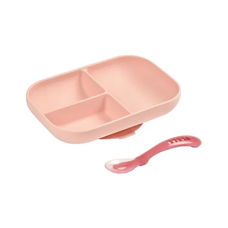 Beaba Silicone Suction Section Plate With 2nd Stage Spoon – Pink