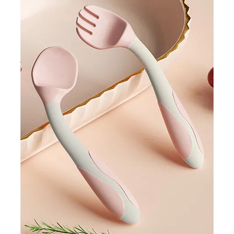 Bembika 360 Degree Bendable Baby Self Feeding Spoons with BPA Free material Gum Friendly Spoon For Baby Feeding Baby Self Feeding Spoon-Pink Powder