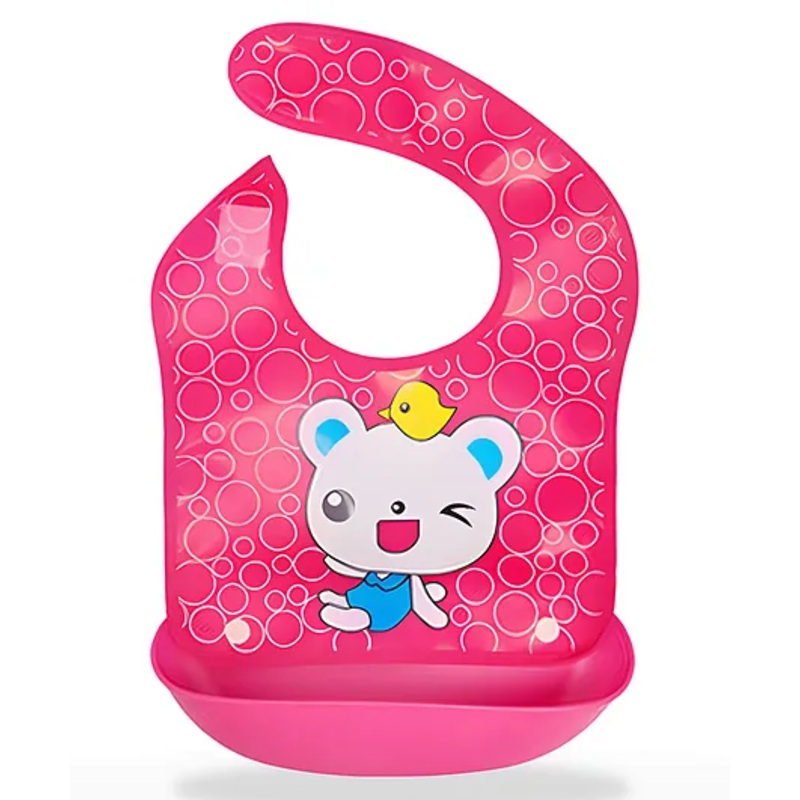Bembika Baby Feeding Essential Baby Feeding Bib Silicone Tableware Cute Cartoon Print- Pink