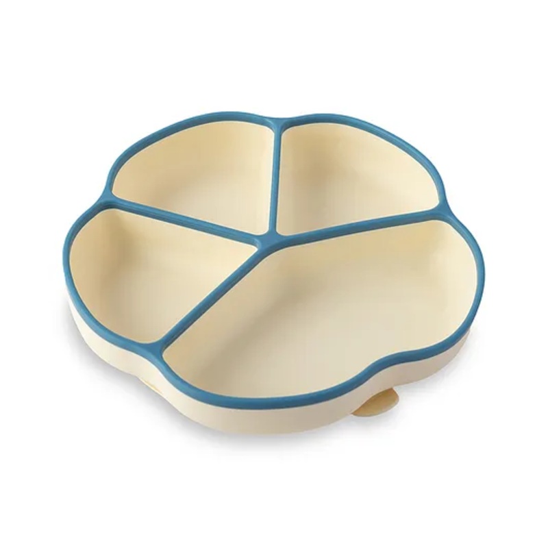 CUBKINS Plate for Babies, Infants & Toddlers with Suction Base | BPA Free, Food Grade, FDA Approved | 4 Compartments | Strong Suction | Washable & Reusable (Blue Olive)