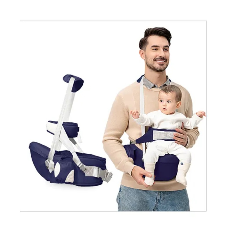 Kids Station Baby Carrier with 4 Carry Positions, Patented Design, Baby Carrier made up of Cotton, Designed for Indian Environment, Adjustable New-Born to Toddler Carrier (Blue, Happy Strap)