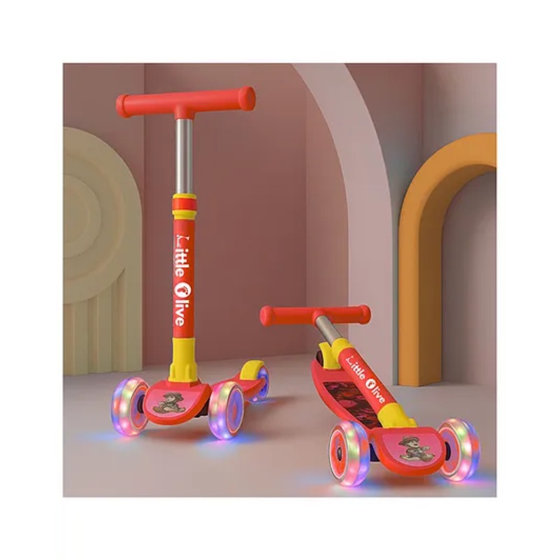Little Olive Tikes 4 Level Height Adjustable Scooter for Kids with LED Lights – Red