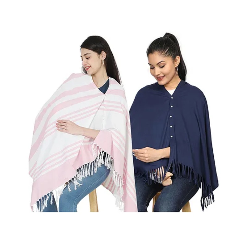 Nene Mother’s Multi g Purpose Large Size Nursing Feeding Scarf Wrap Stole Solid Pack of 2 – Pink & Navy