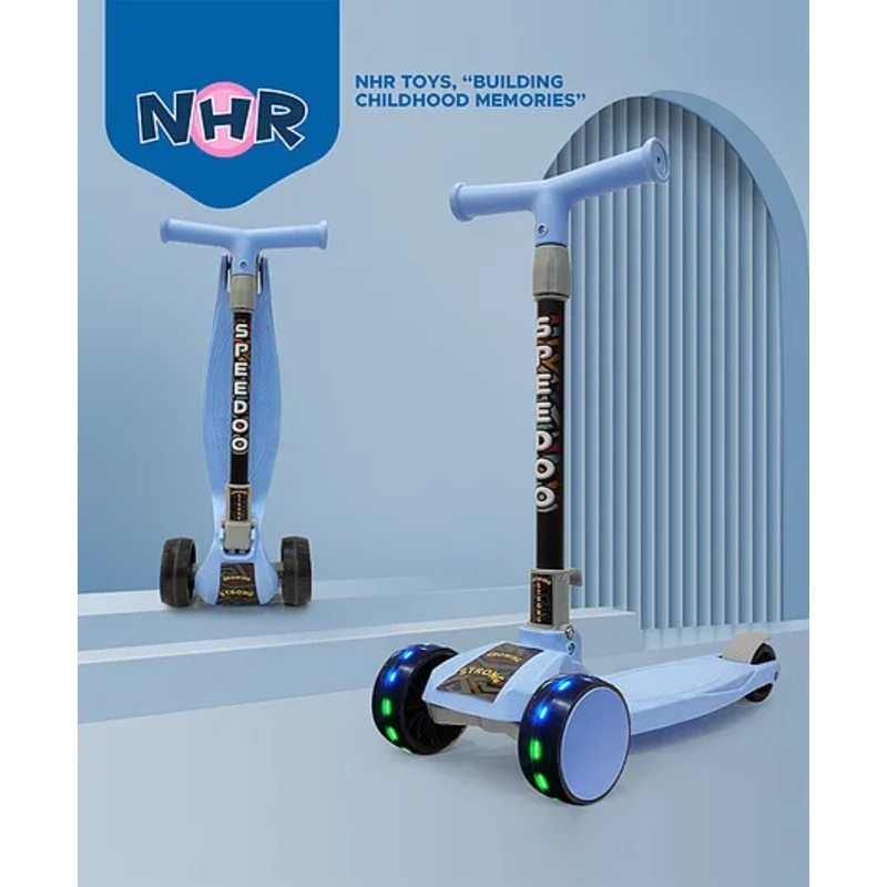 NHR 3 Leval Adjustable Height Smart Kick Scooter With LED Light Up Wheels | Foldable Scooter With Non Slip Deck Plate & Brakes | Kick Scooter For Kids 6+ Year