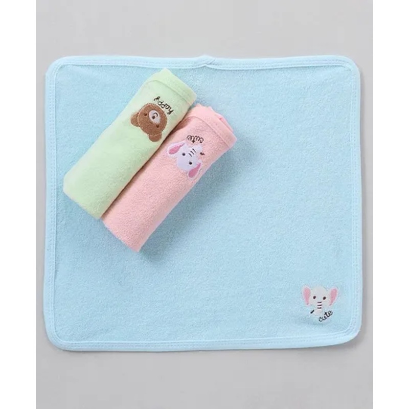 Simply Elephant Print Interlock Wash cloth Pack Of 3 – Blue Pink