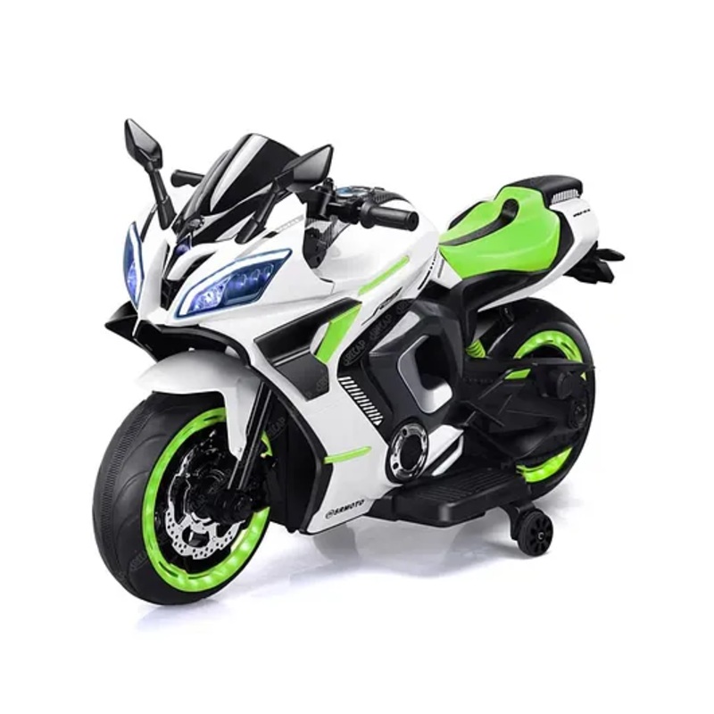 SRECAP Rechargeable Battery Operated Sports 2 Seater Bike for Kids, Ride on Toy Bike 1 to 8 Year Kids (White-Green)