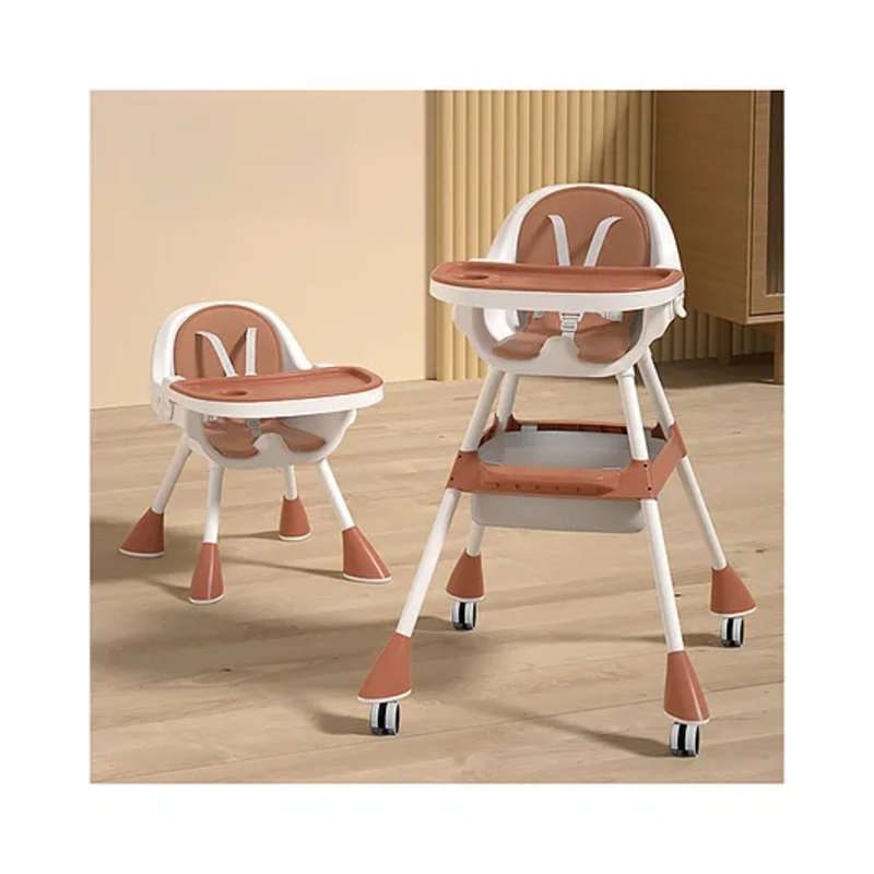 StarAndDaisy High Chair for Baby Feeding Chair with 5 Point Safety Belt High Chair with Seat Recline, Height Adjustable & Detachable Tray with Wheel – Brown