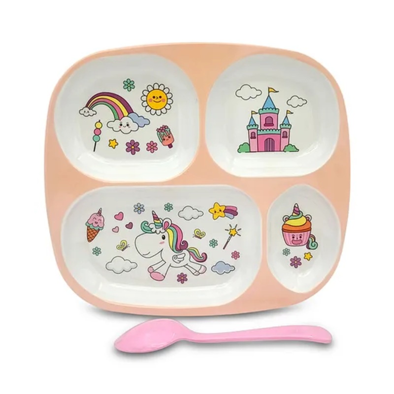 Superware Melamine Kids 4 Section plate with spoon – unicorn ( Set of 2 )