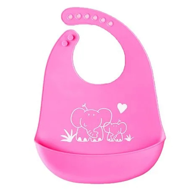 Syga Adjustable Snap Button Bib With Crumb Catcher Cartoon Print – Pink