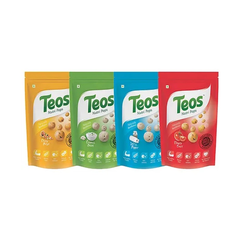 Teos Nutri Pops Roasted Makhana Cheesy Pizza Cream & Onion Salt & Pepper & Tomato Twist (4 x 65 g)