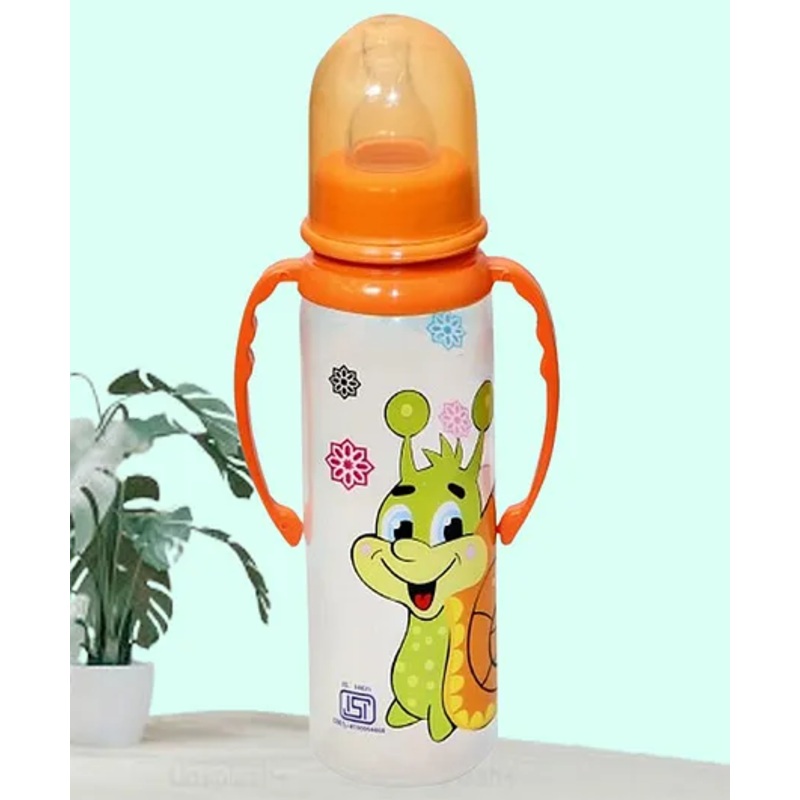 The Cheeky Kidzz Baby Feeding Liquids Milk Feeder Polypropylene Slim Neck 250 ml Bottle Sipper With  Anti Colic Silicone Nipple BPA Free With Handles (ORANGE)