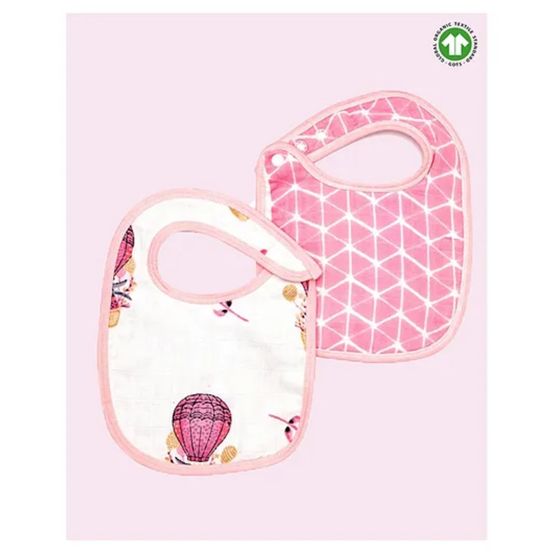 Theoni Organic Muslin Snap Button Printed Bibs Pack of 2 – Pink