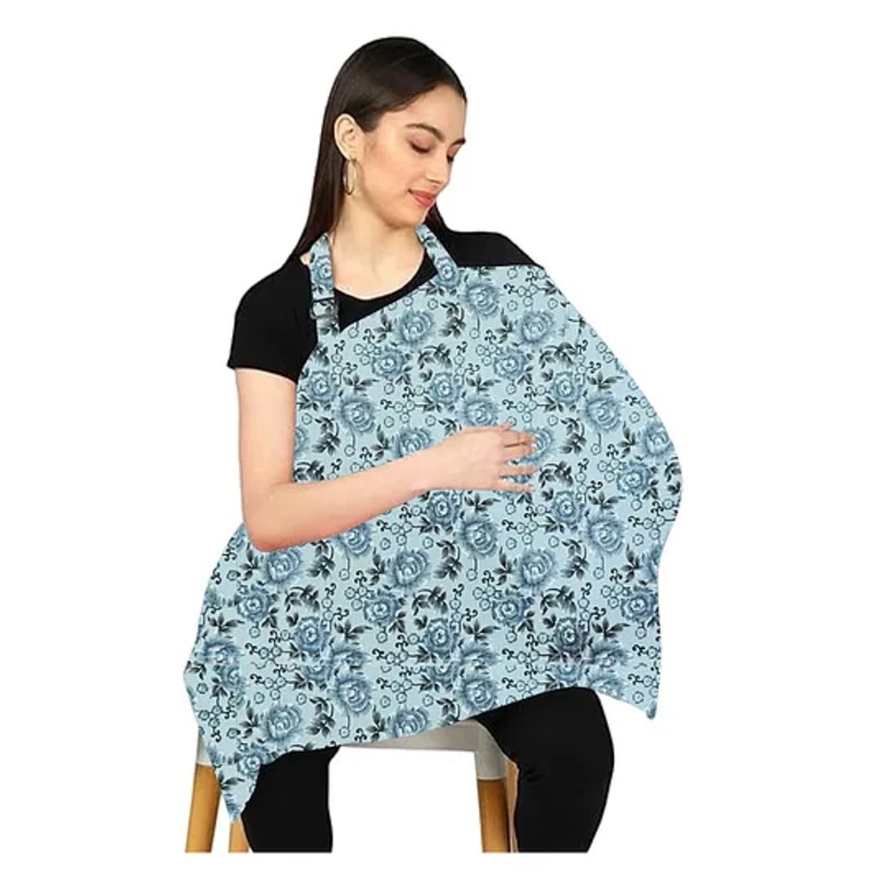 Zikku Multi Purpose Cotton Breast Feeding Nursing Cover With Mobile Pocket  – Grey Flower