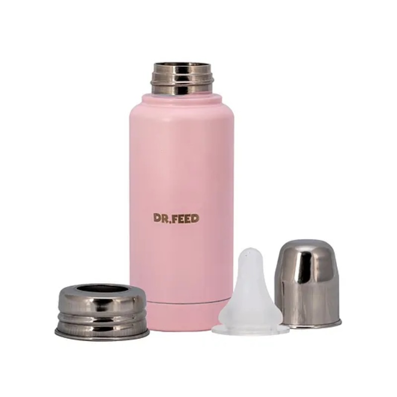 Adore Dr. Feed D1 Stainless Steel Double Wall Insulated Hot & Cold Feeding Bottle with Anti- Colic Teat 300ml- Pink