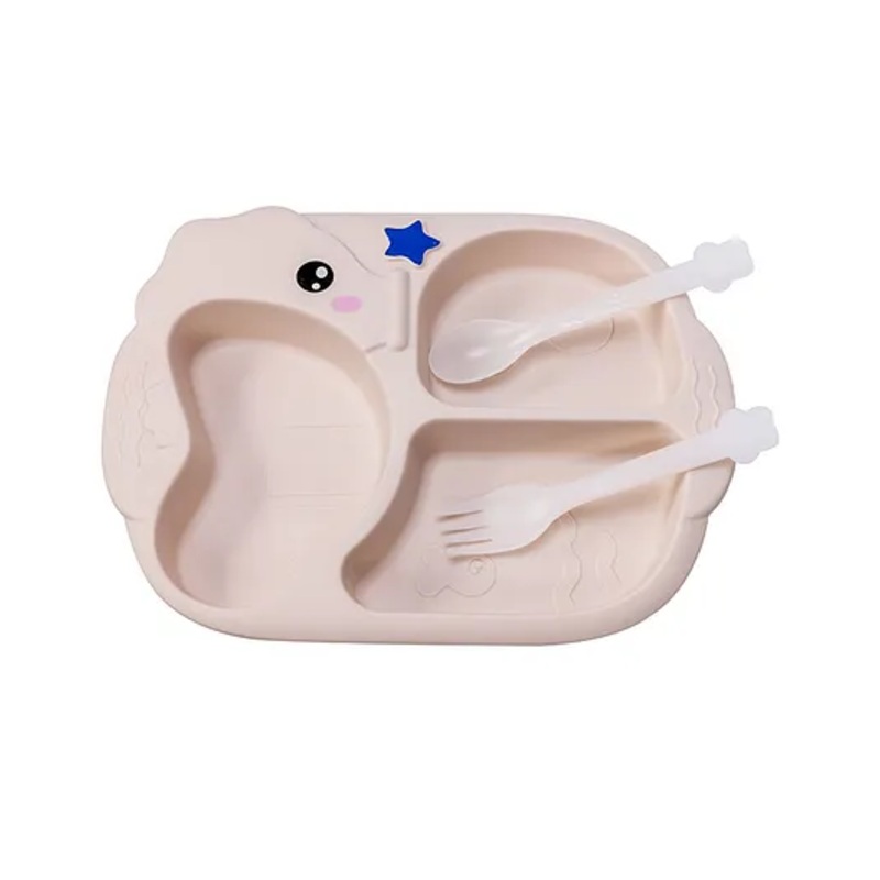 Adore Sea Horse – Plastic feeding plate with Spoon & Fork- Cream
