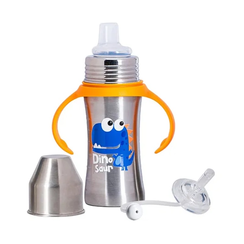 Adore Twilight 2in 1 Stainless Steel Sipper with Twin Handle 250ml- Orange Dino