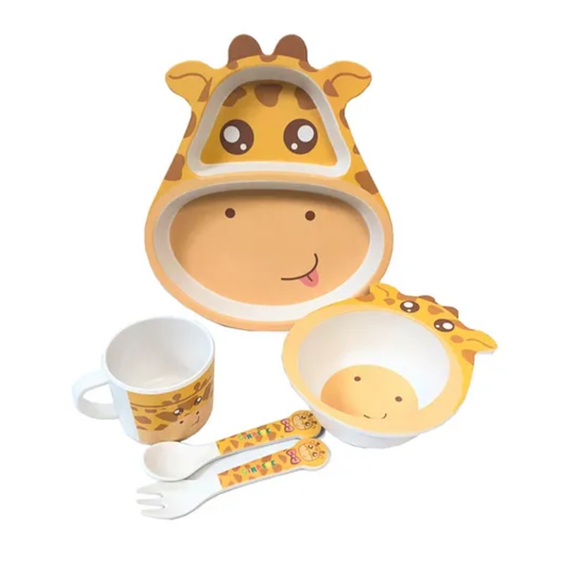 ARCADE TOYS Giraffe Shape Bamboo Dinnerware Set for Kids(Set of 5) – Multicolour