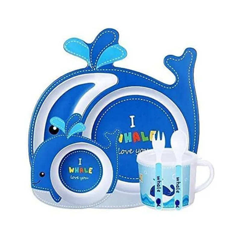 ARCADE TOYS Whale Shape Bamboo Dinnerware Set for Kids(Set of 5) – Multicolour