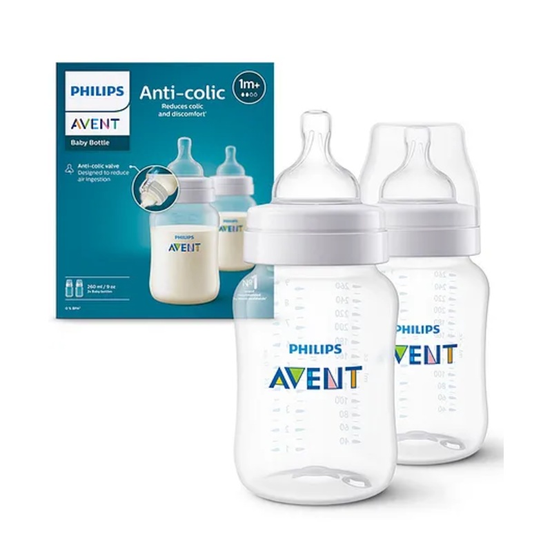 Avent Classic Anti Colic Bottle I Ideal for 1 Month+ I Slow Flow I BPA Free Pack of 2 – 260 ml