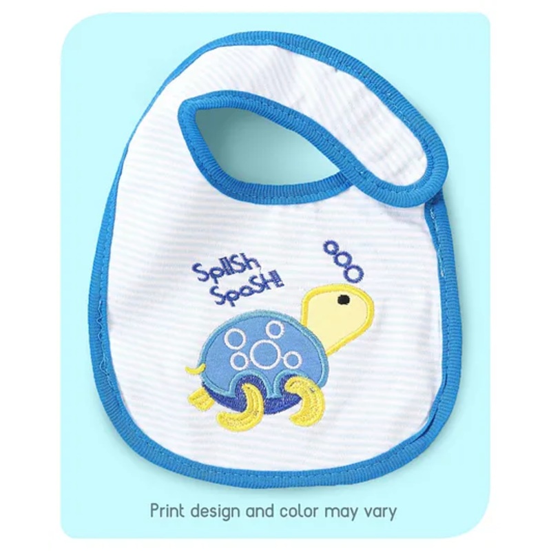 Babyhug Bib Velcro Closure Tortoise Embroidery – Blue And Yellow