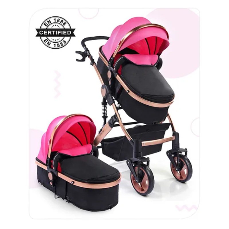 Babyhug Majestic Stroller cum Carry Cot with Canopy – Pink