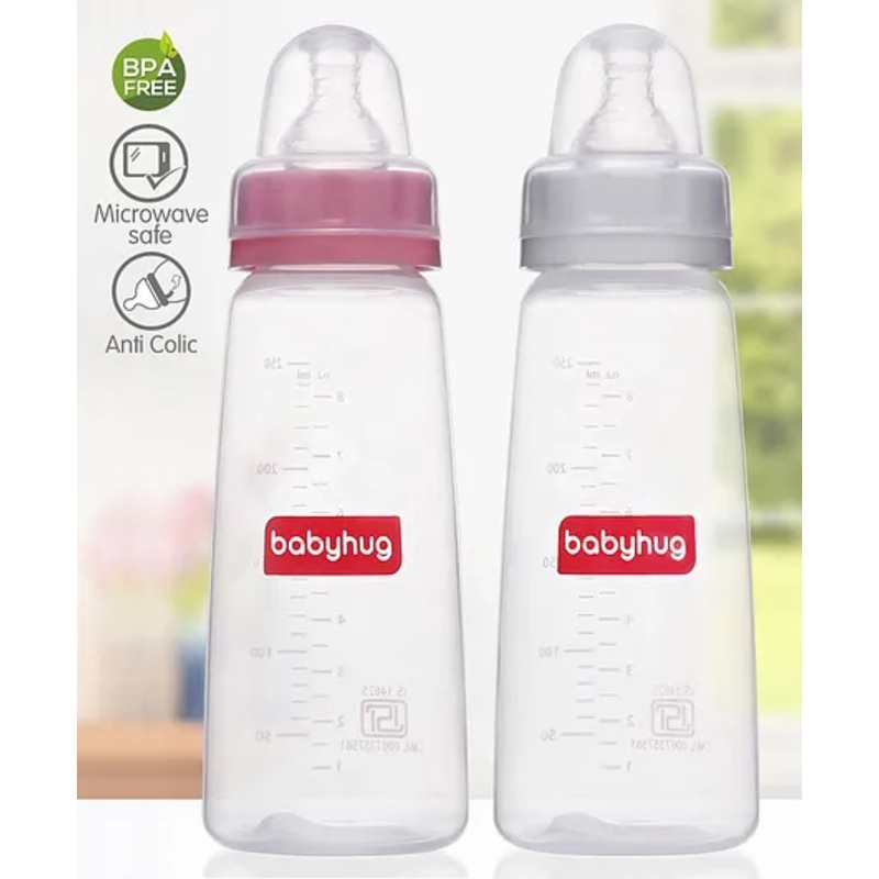 Babyhug Narrow Neck Feeding Bottle Pack of 2 Pink White – 250 ml Each