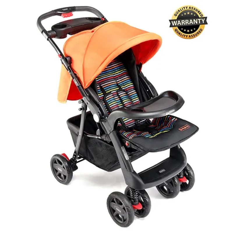 Babyhug Wander Buddy Stroller With Rear Parent Utility Box With Cup Holder – Orange & Black