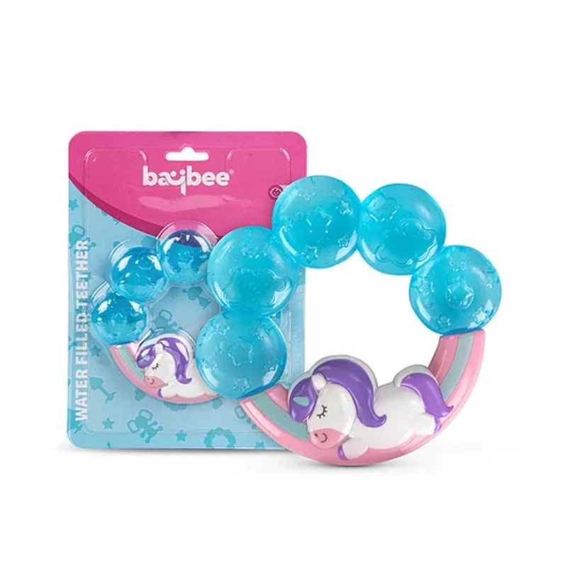 Baybee Unicorn Natural Water Filled Silicone Teether For Babies To Soothe Their Gums BPA Free Non Toxic Food Grade Chewing Baby Teether – Blue