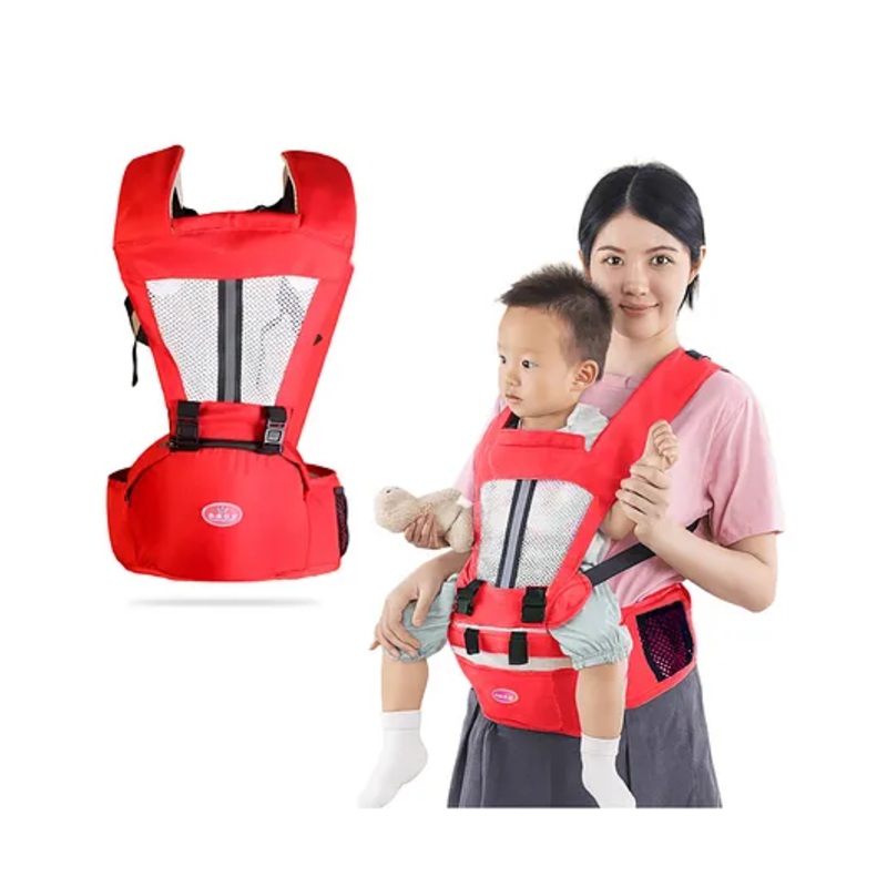 Bembika Baby Carrier Newborn to Toddler with Hip Seat Multiple Positions Soft Baby Holder Kangaroo Bag Sling Carrier For All Seasons Infant Carrier – Red