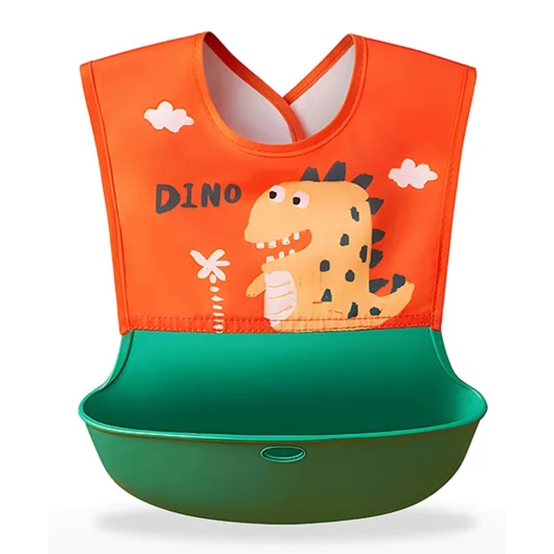 Bembika Baby Feeding Essential Baby Feeding Bib Silicone Tableware Dino Print- Red