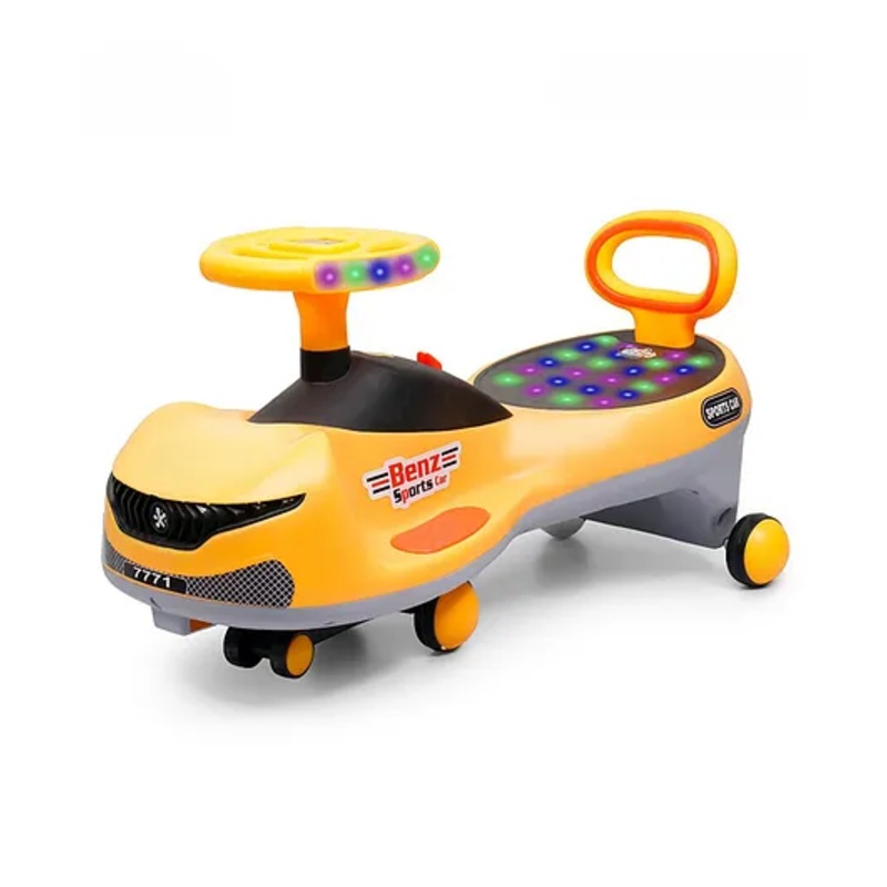 Bishmeva Kids Magic Swing Car Twister Ride On with LED Lights, Safety Backrest, Twist & Turn Steering, Push Ride Toy with Sturdy Design & Rounded Edges for Toddlers (Yellow)