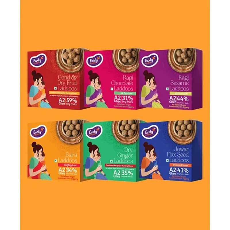 Early Foods Pack of 6 Laddoos (Ragi Chocolate Ragi Sesame Gond & Dry Fruits Dry Ginger Jowar Bajra Pack of 6 250 g Each