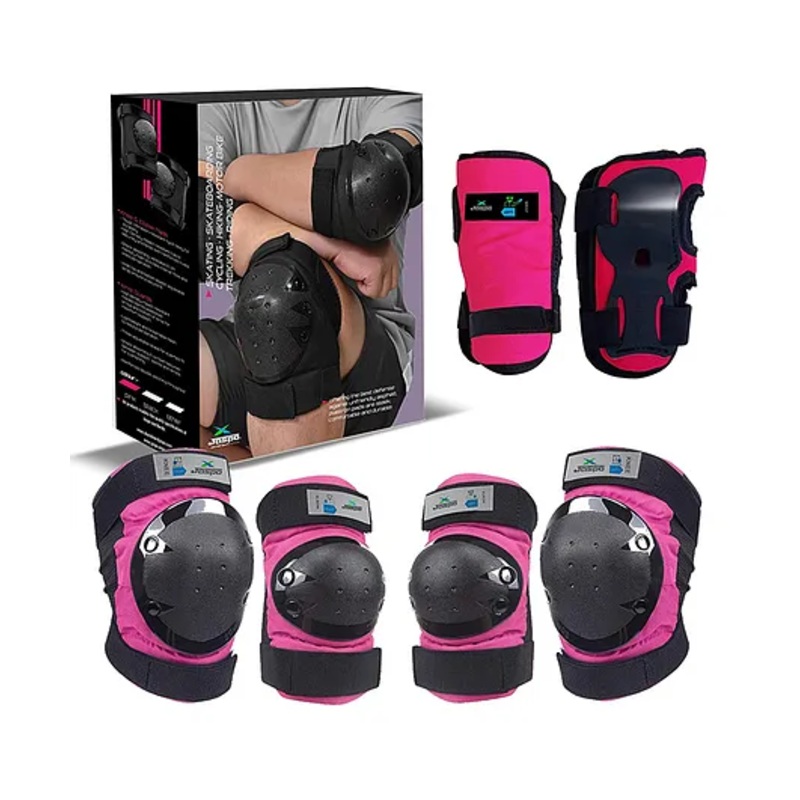 Jaspo Plastron Saver 3 Professional Protective Set Knee Elbow Wrist Guard Multi Purpose Safety Kit for Skateboarding Roller Skating Inline Skating Cycling and Other Sports Small- Pink