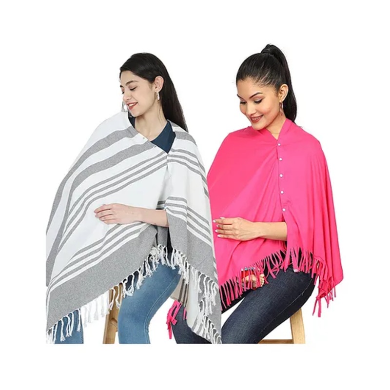 nene Mothers Multi Purpose Large Size Nursing Feeding Scarf-Grey & Pink